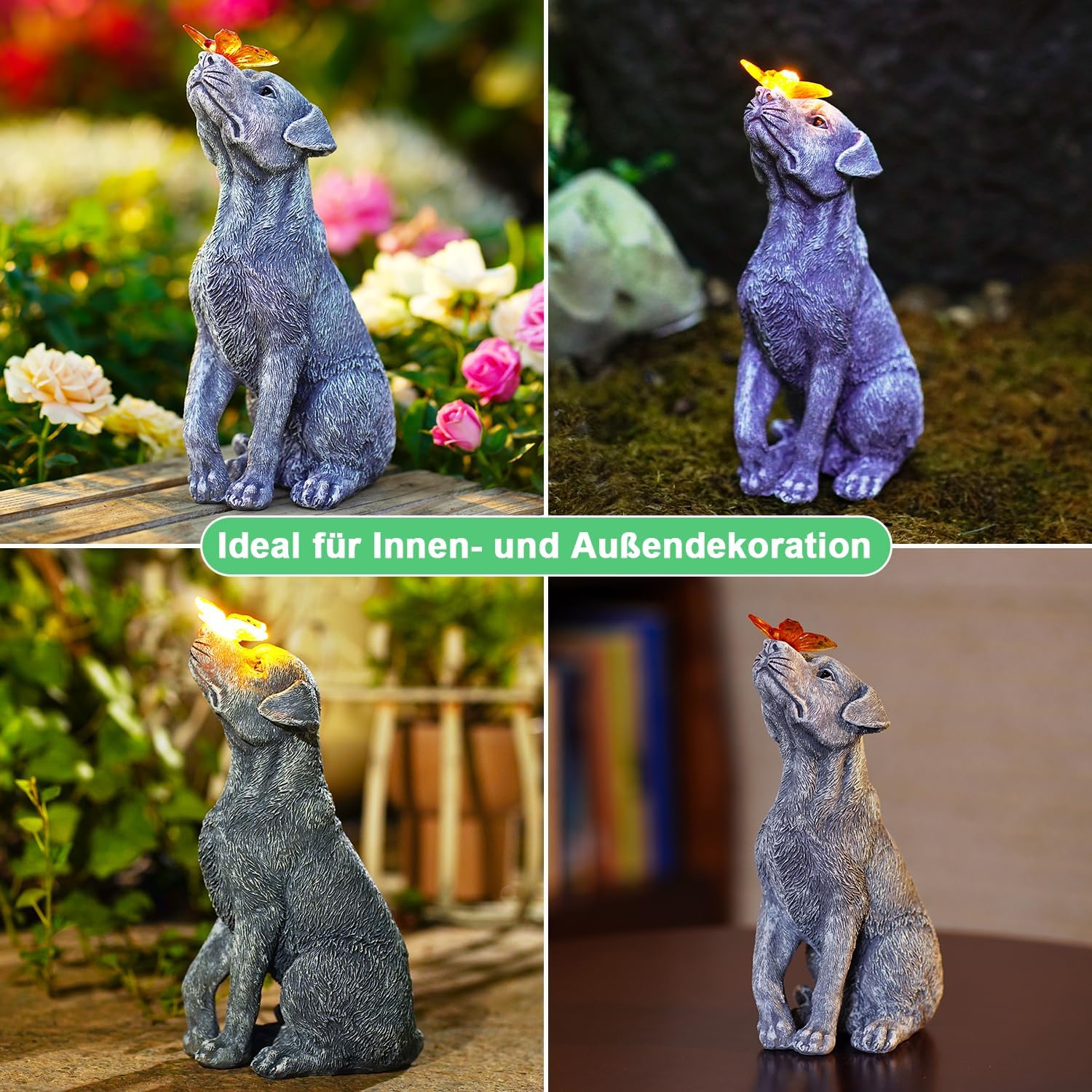 Yeomoo Solar Dog Figure with Butterfly Decoration for Outdoors, Garden Gift – Bild 7