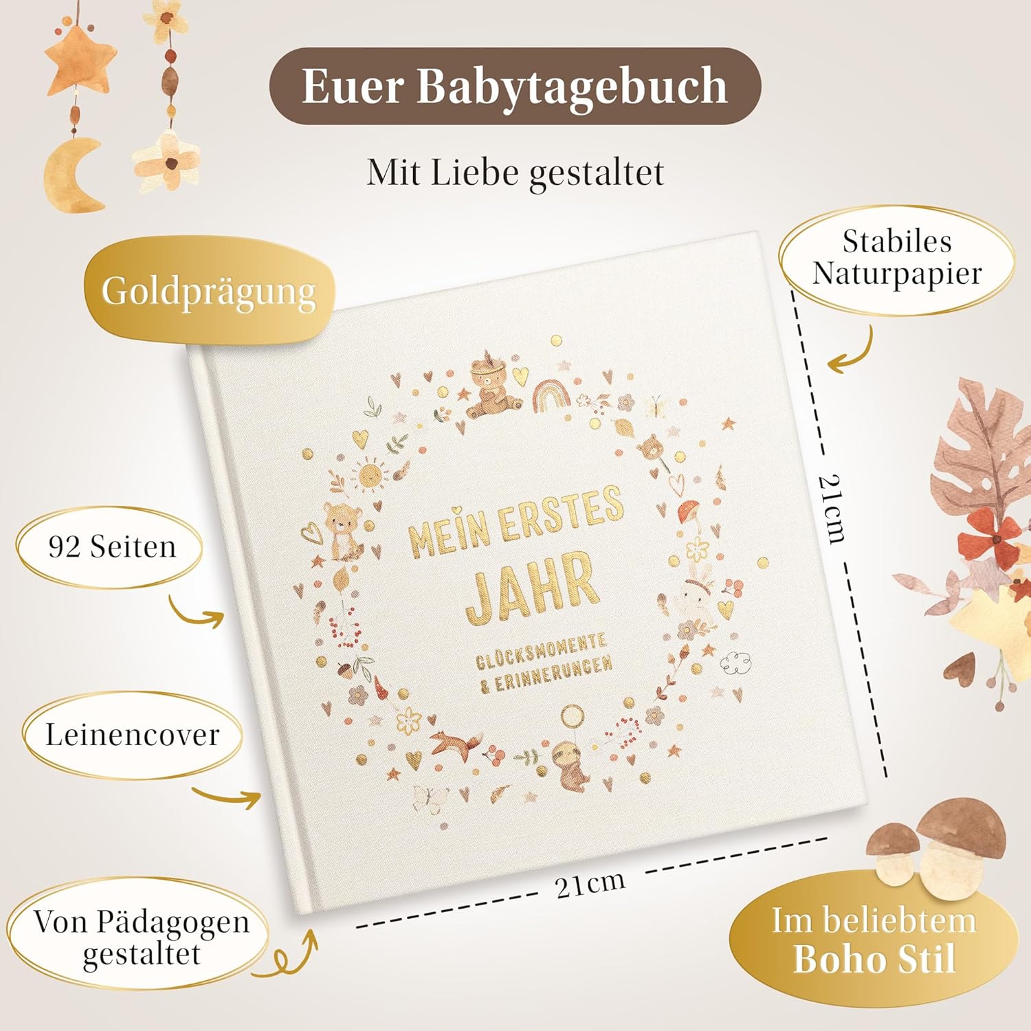 EULENTALER Baby Album Boho My 1st Year [with Linen Cover and Gold Embossing – Bild 2