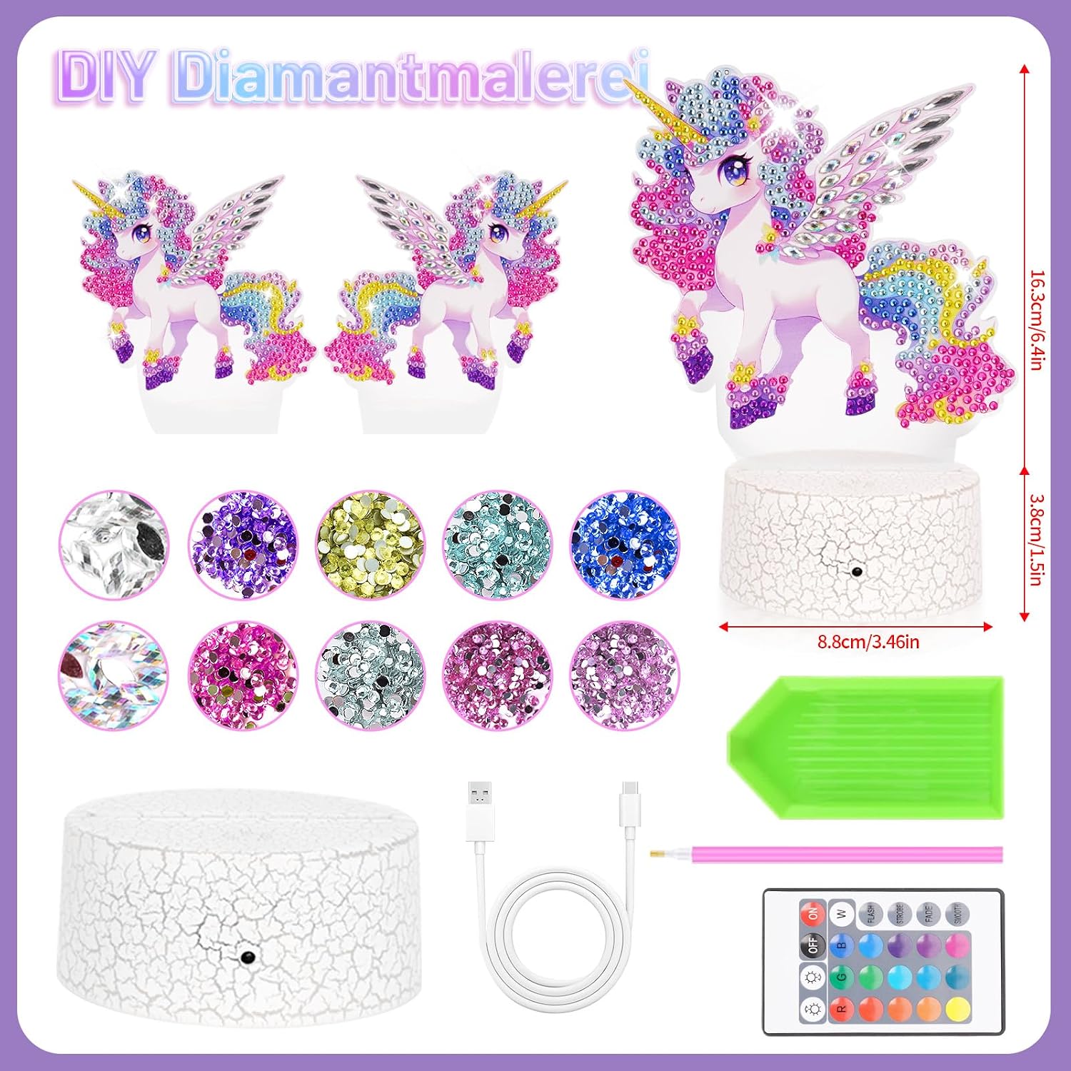 Unicorn Gift for Girls 5-10 Years: Diamond Painting Night Light Children – Bild 7