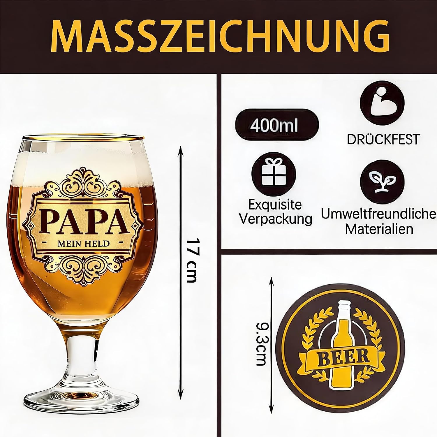 FAHIMEH Dad Birthday Gift, Beer Glass, 400 ml – Bild 3