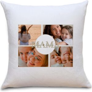 OWLBOOK Personalised Cushion with Photo Print – Design Your Own Photo Cushion with 4 Photos and Text – Best Mum Gifts for Mother’s Day Birthday Christmas | Cushion 40 x 40 cm plus Filling