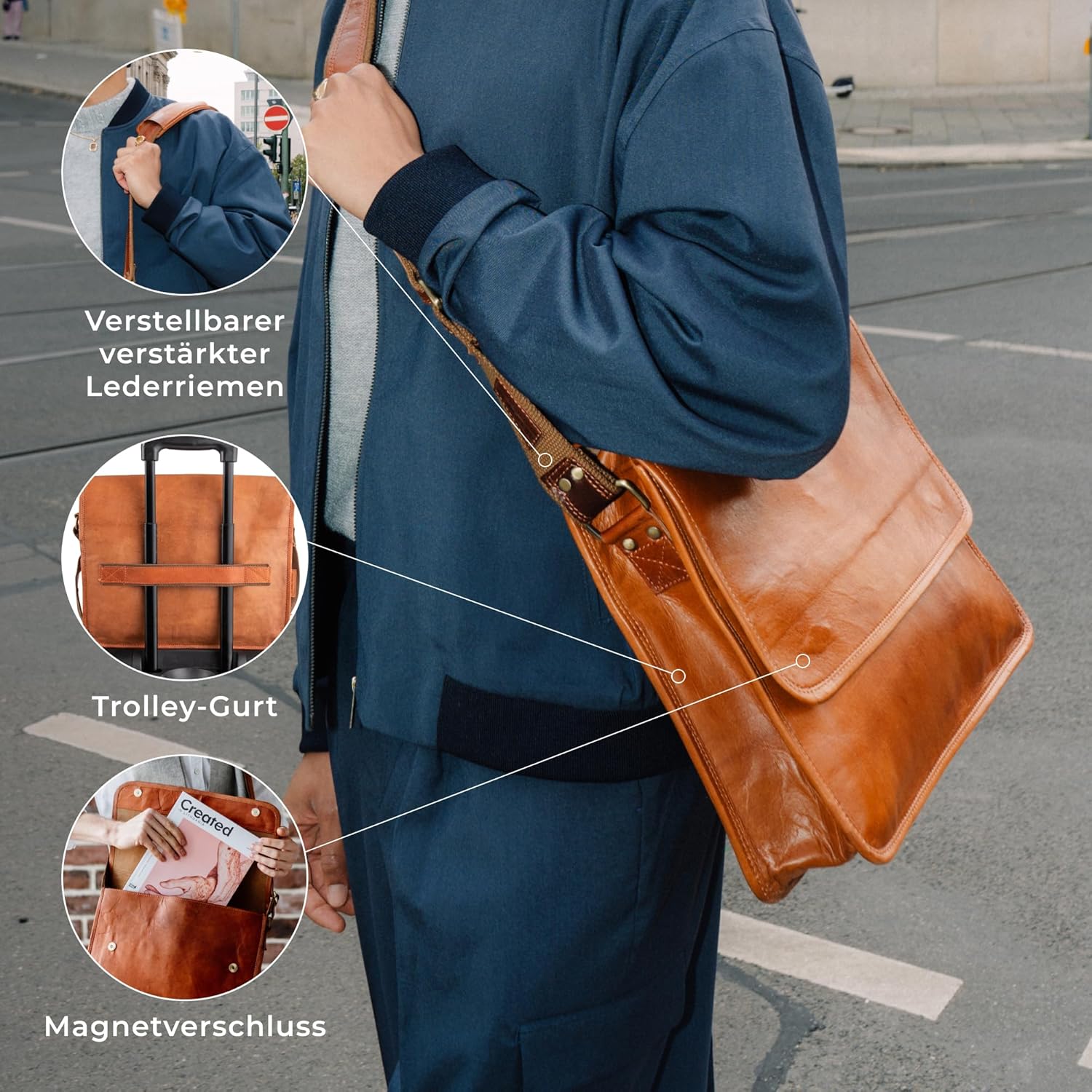Berliner Bags Ghent Vintage Leather Messenger Bag for Men - Brown – Bild 5