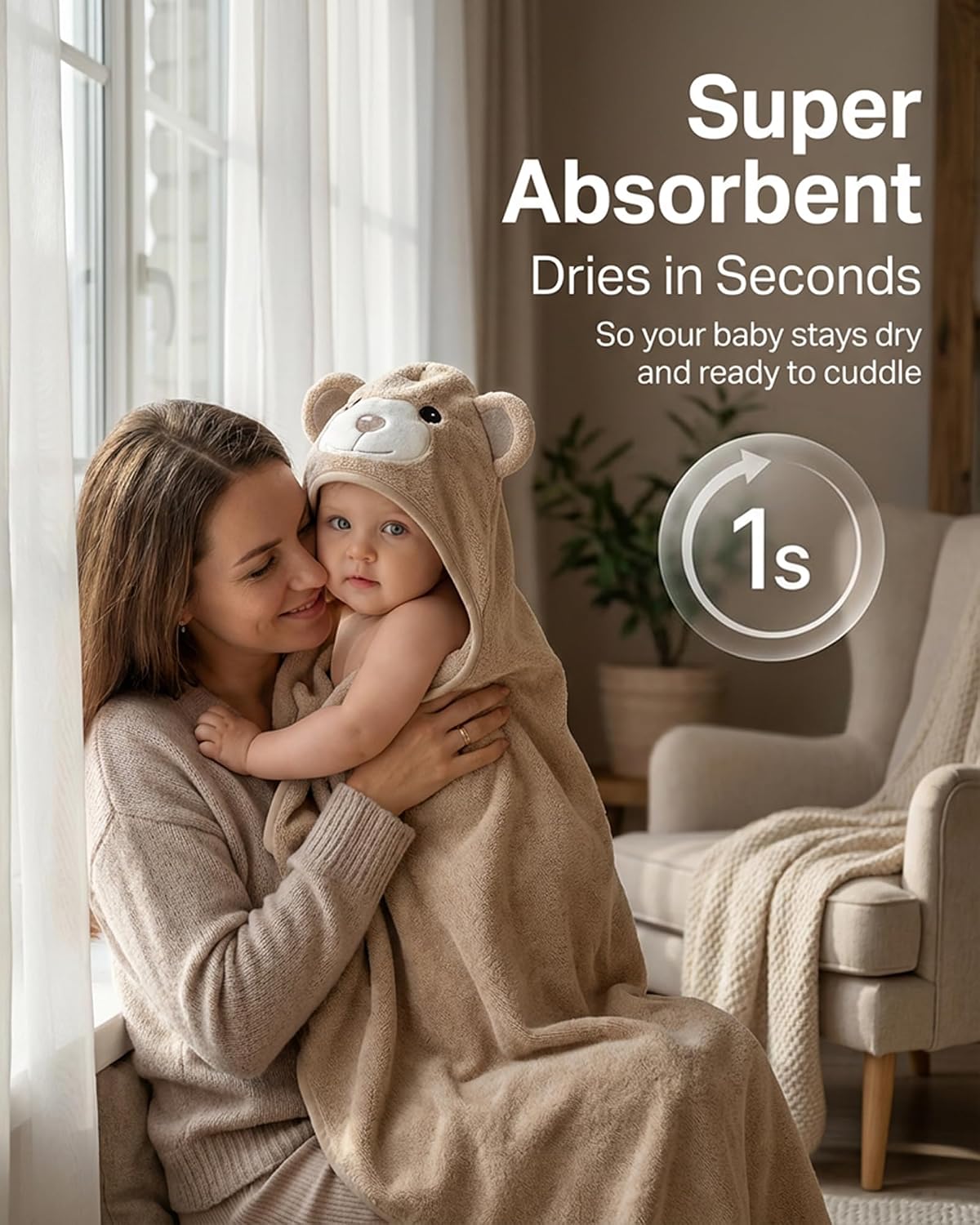 MINIBOO Bamboo Hooded Towel Baby - Soft, Absorbent Baby Bath Towel with Hood for Newborns, Toddlers and Children - Hypoallergenic Baby Towel – Bild 8