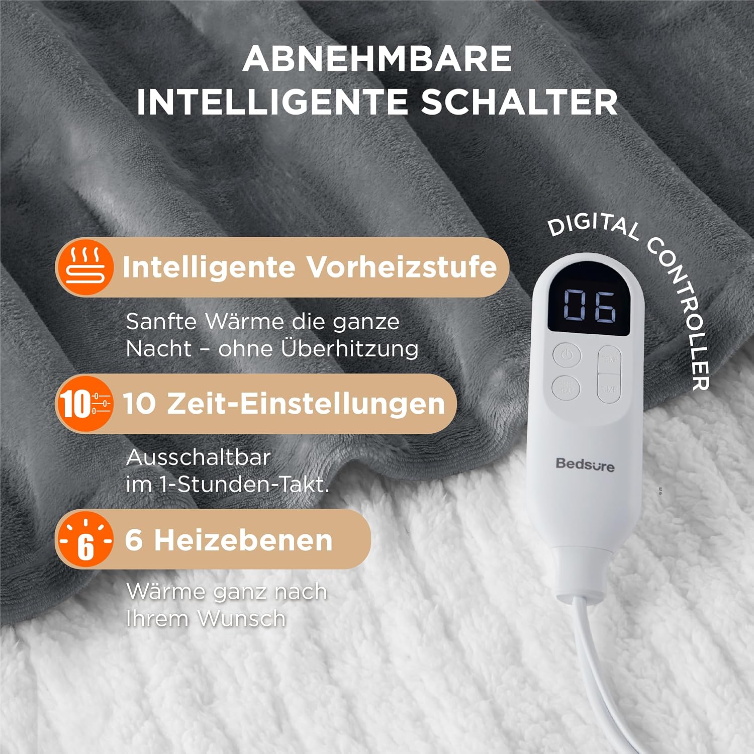 BEDSURE Electric Blanket 130 x 180 cm Grey – Bild 3