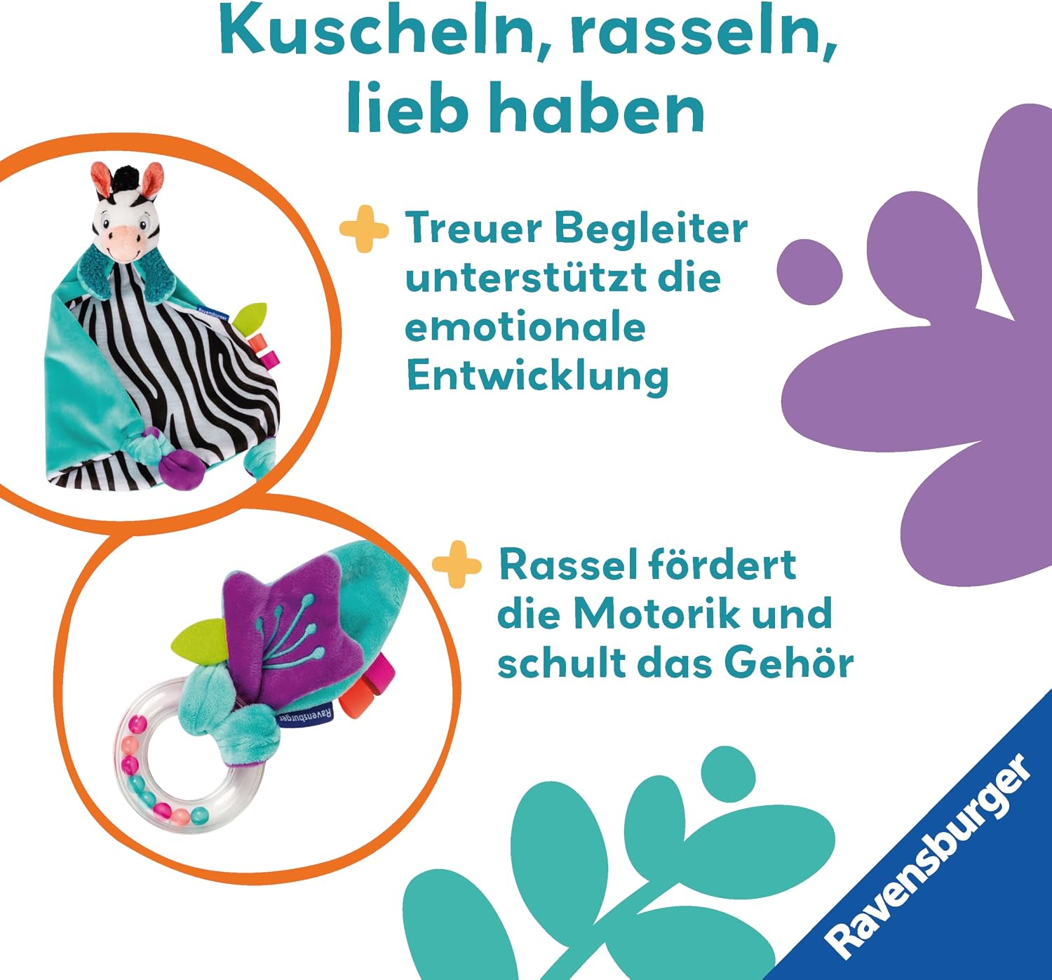 Ravensburger 4858 Play+ Feeling, Rattling, Playing (Gift Set: Zebra), Comforter Blanket, Gift for Birth, Christening, Baby Shower, Stimulation of the Senses, Promotes Fine Motor Skills, for Babies from 0 Months – Bild 4