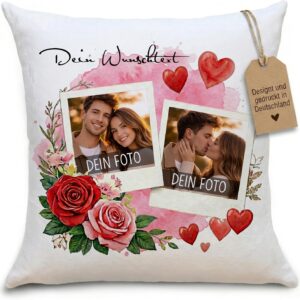 OWLBOOK® Design Your Own Photo Cushion – Personalised Partner Couples for Anniversary Birthday – Photo Cushion 40 x 40 cm – Cushion with Photo Print