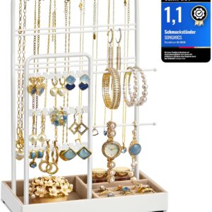 SONGMICS JJS021W01 Jewellery Stand, Metal Frame Jewellery Tray, Velvet Jewellery Storage for Necklaces, Bracelets, Earrings Stud, Rings Gift Idea White