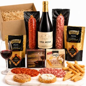 Gift Basket Filled for Men │ Gift Basket Spanish Specialities │ Men’s Gifts Birthday, Father’s Day │ Red Wine, Chorizo, Salami, Paté, Goat Cheese — AF