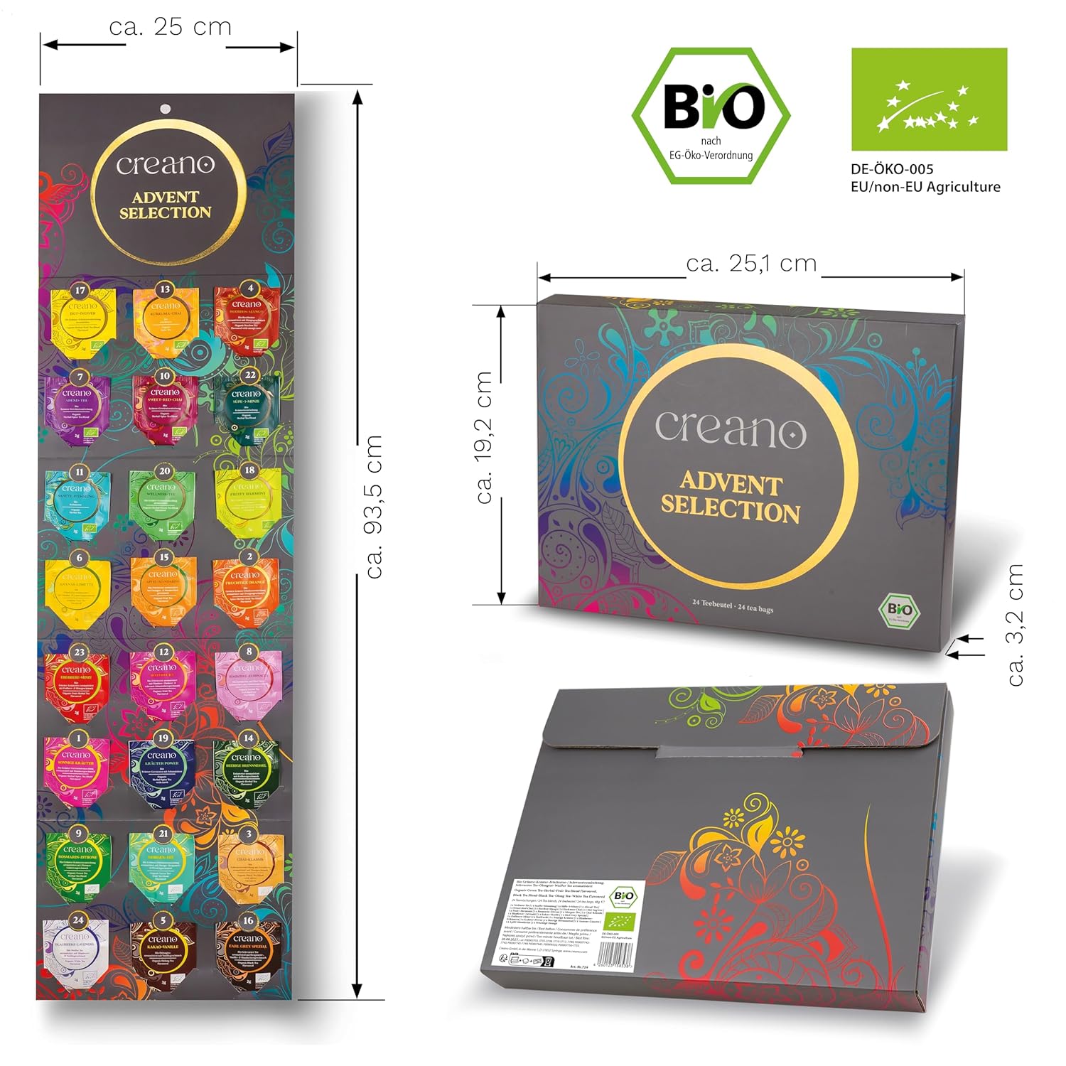 Creano Organic Advent Calendar "Classic" - Hanging Calendar - 24 Organic Tea Bags - Gift Before Christmas – Bild 2
