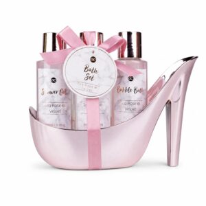 accentra, MARBLE Bath Set Gift Set in Beautiful Pink Pumps, 4-Piece Bath Set Beauty Set Shower Set for a Relaxed Spa Experience, Rose