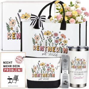 Retirement Gift for Women 2026 - Canvas Bag, Cosmetic Bag, 600 ml Thermal Mug, Metal Bookmark & Card in Gift Box Set, Perfect Retiree Gift for Grandma, Mother, Colleague, Girlfriend