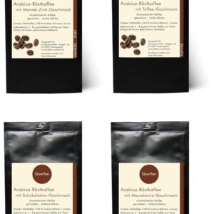 4 x Coffee with Flavour - Coffee Gift Tasting Set - Almond Cinnamon, Toffee, Chocolate, Macadamia - Arabica Roasted Coffee with Aroma - Ground - 4 x 75 g (300 g Total)