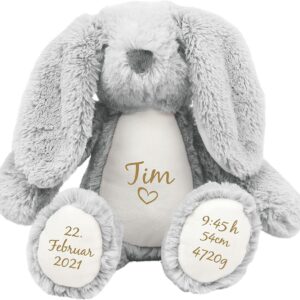 Birth Gift Baby Boys & Girls Rabbit Cuddly Toy Personalised with Name & Birth Data I 34 cm I Gift Idea for Birth I Christening