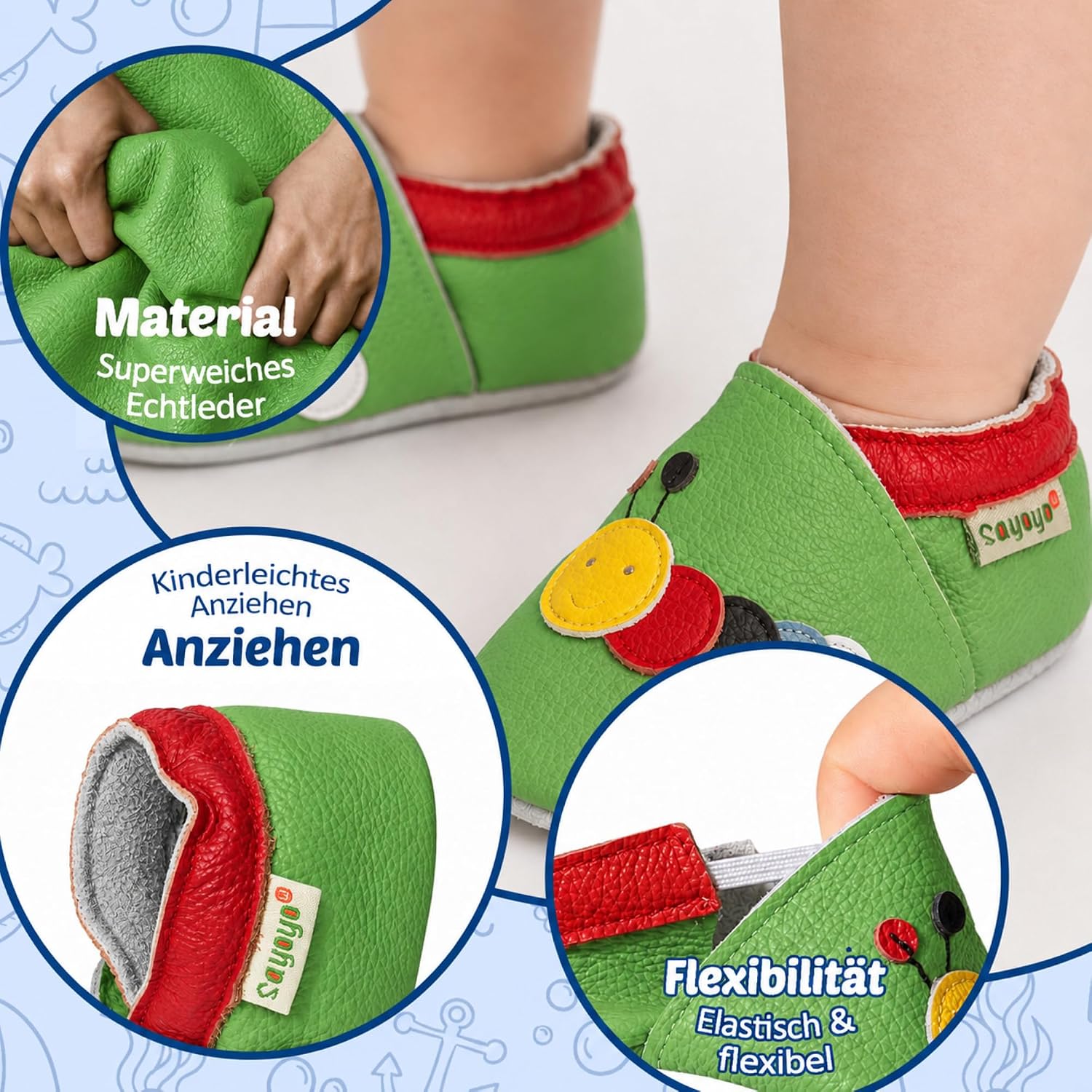 SAYOYO Soft leather first walking shoes, crawling shoes, baby slippers, toddler, leather shoes, boys and girls. – Bild 4