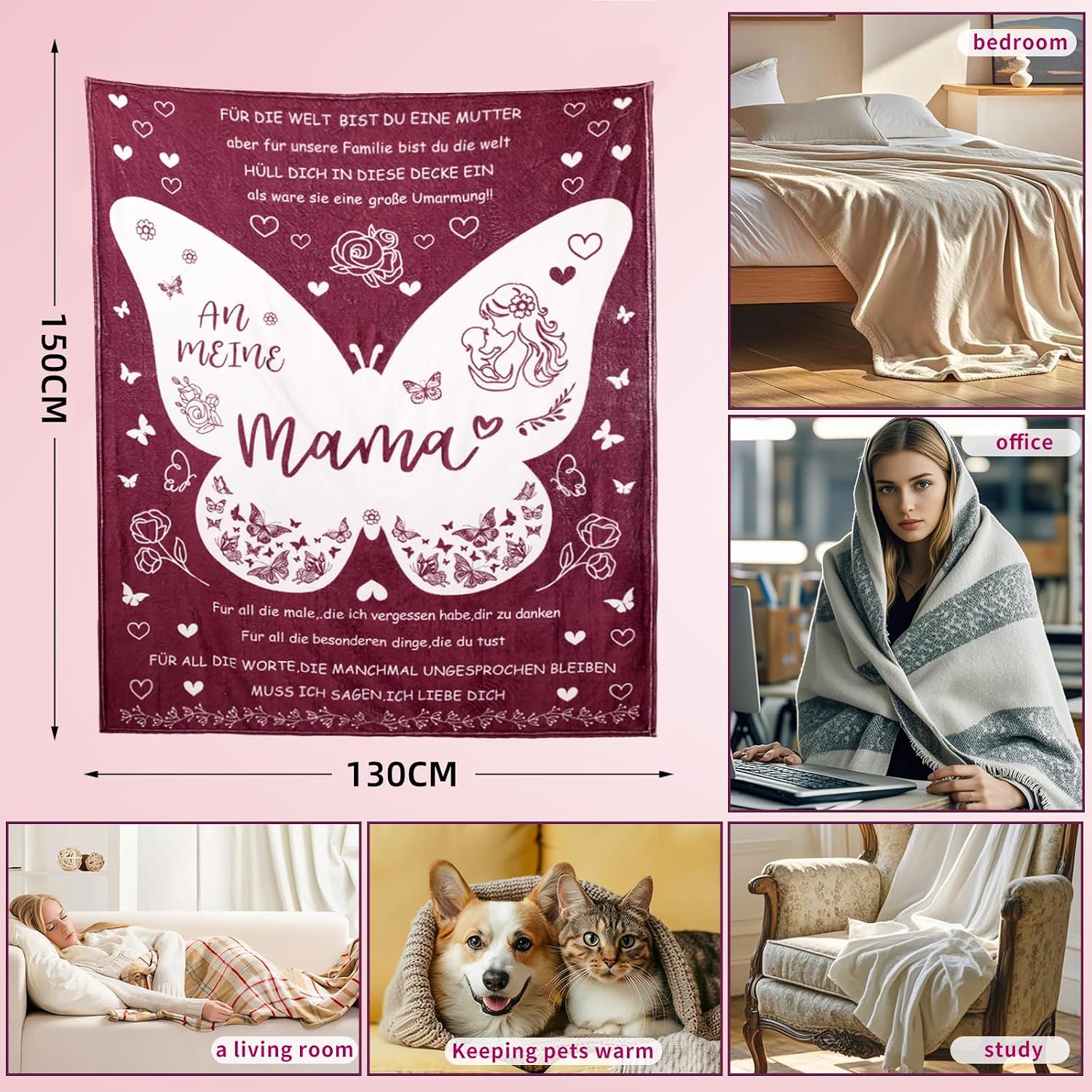 Charfia Mother's Day Gifts for Mum, Cuddly Blanket Gifts for Mum, Mum Birthday Gift, Best Mum Blanket Gift, Mother's Day Valentine's Day Christmas 1.3 x 1.5 m Blanket – Bild 2