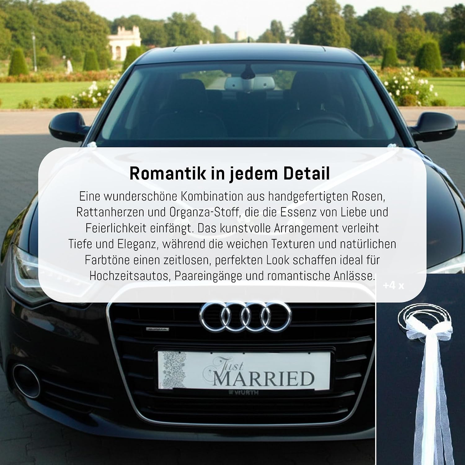 Gentle rings bride couple rose decoration doves heart decoration car wedding decoration, White – Bild 7