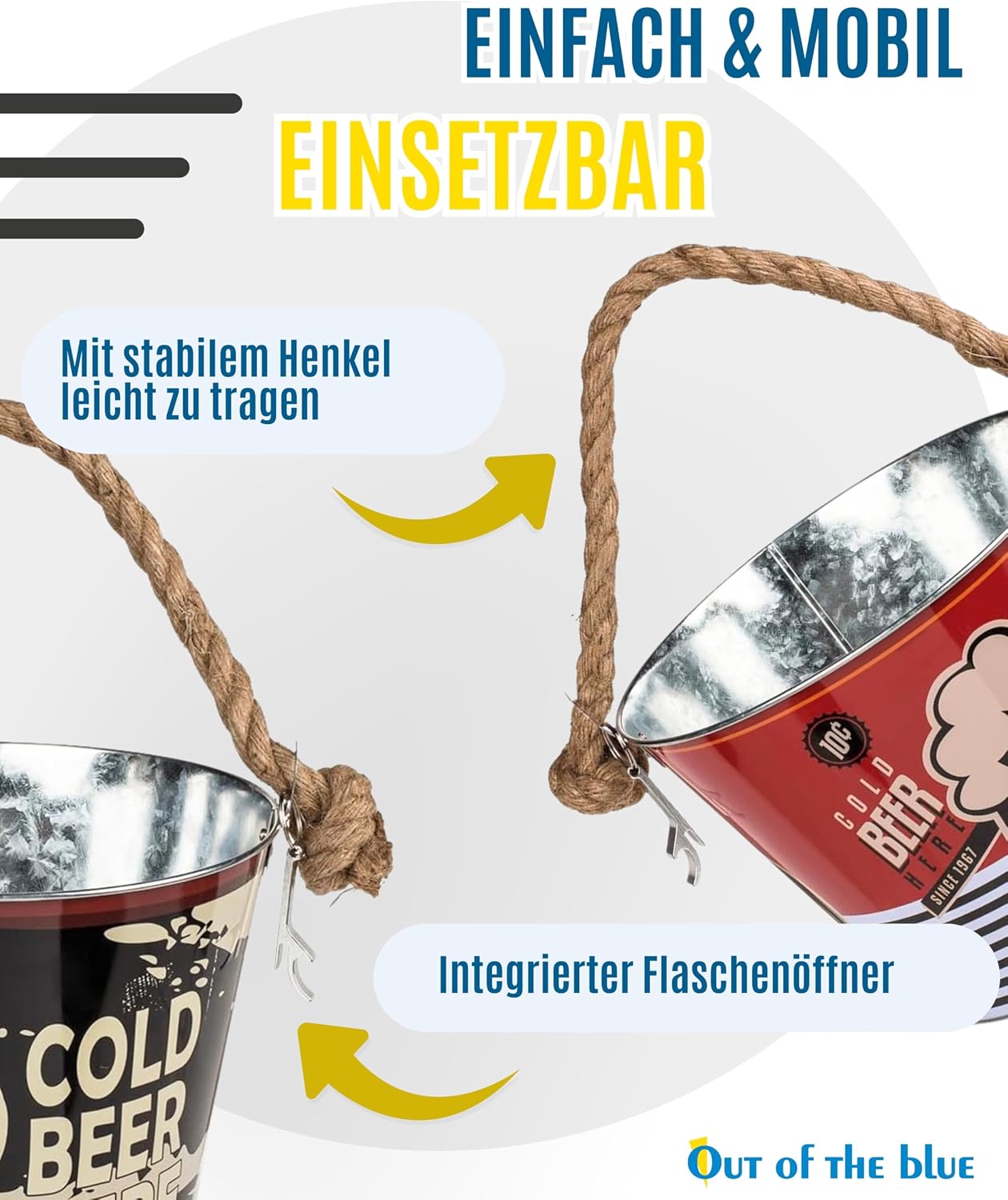 Out of the blue Metal Beer Bucket with Bottle Opener - Beer Cooler & Ice Bucket in Retro Design for Parties, Garden & Barbecues - Decoration & Gift Idea for Men – Bild 4