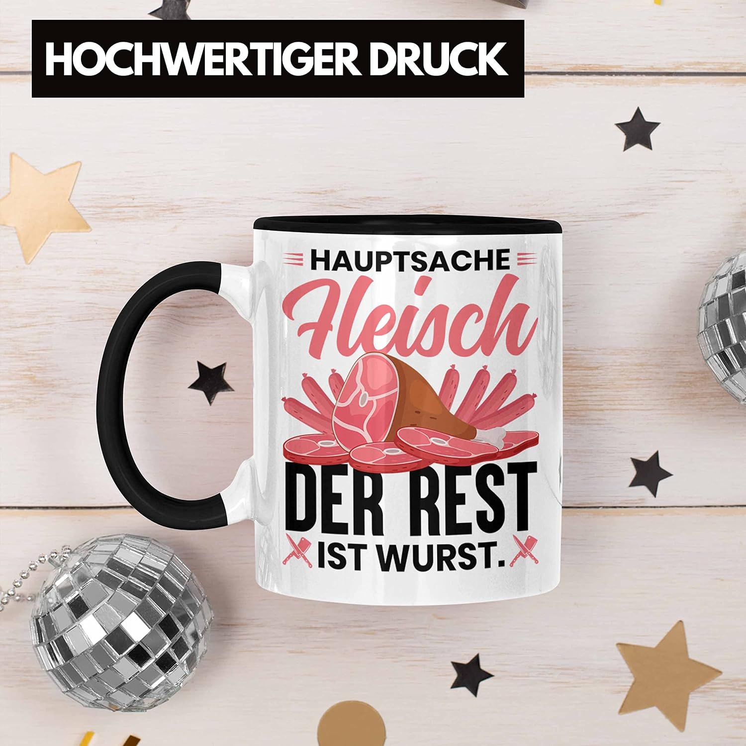 Trendation - Meat Butcher Mug Gift Main Meat The Rest Is Sausage Gift Idea (Black) – Bild 3