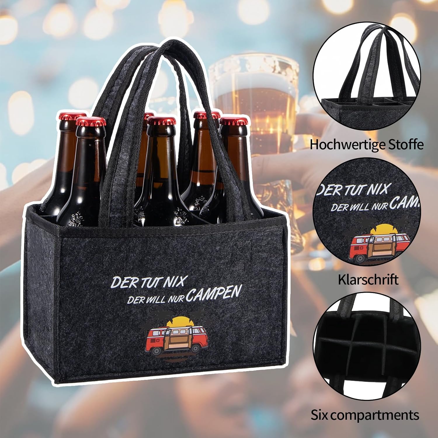 Funny Camping Gifts for Men, Personalised Motorhome Caravan Gift, Men's Handbag Beer, Camping Gadgets, Travel Accessories, with Saying "Der Tut Nix, Der Will NUR CAMPEN – Bild 5