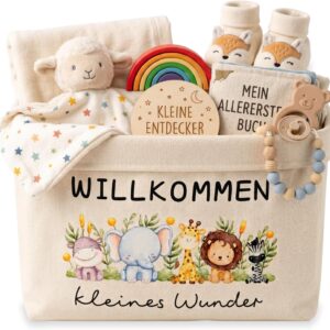 Baby Gift Storage Basket, Welcome Little Wonder 38 x 22 x 15 cm, Gift for Birth Boy Girl Fabric Basket, Baby Gifts for Birth Girl Baby Shower Christening Newborn Decoration