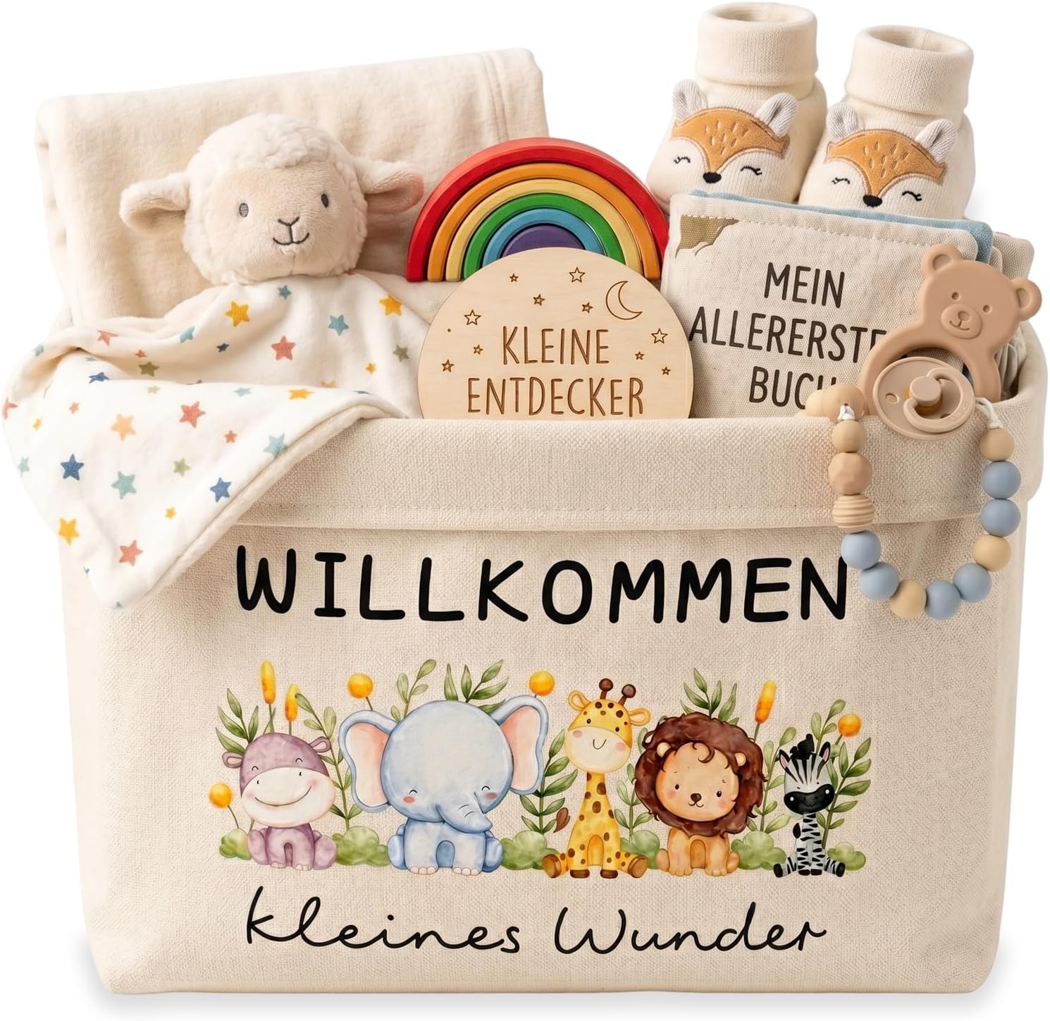 Baby Gift Storage Basket, Welcome Little Wonder 38 x 22 x 15 cm, Gift for Birth Boy Girl Fabric Basket, Baby Gifts for Birth Girl Baby Shower Christening Newborn Decoration