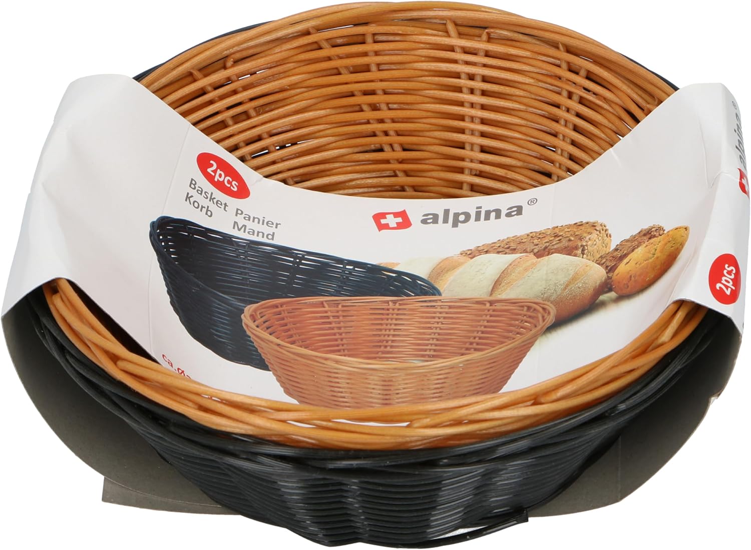 alpina Bread Basket Set - 2 Pieces - Wicker Baskets - Brown and Black – Bild 2