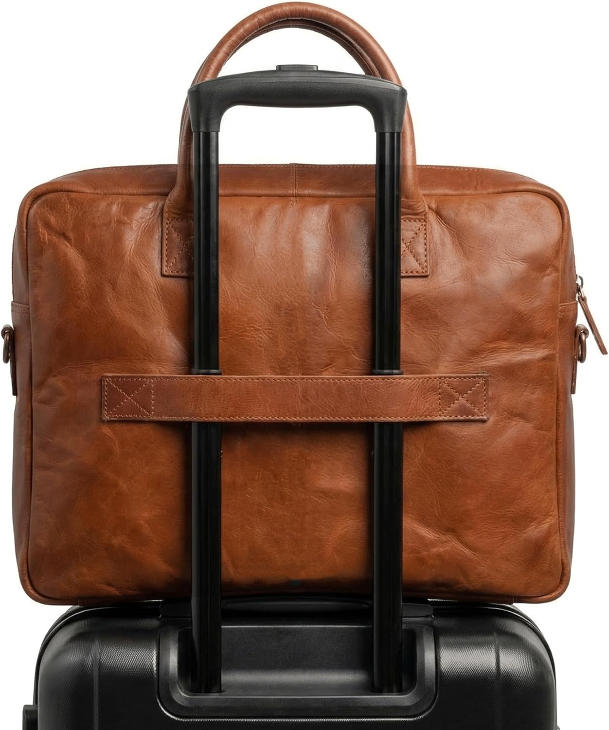 SID & VAIN Large Laptop Bag Genuine Leather – 15 Inch Laptop Business Bag CEDAR Large Briefcase with Shoulder Strap – Work Bag Men and Women Brown Handmade – Bild 4