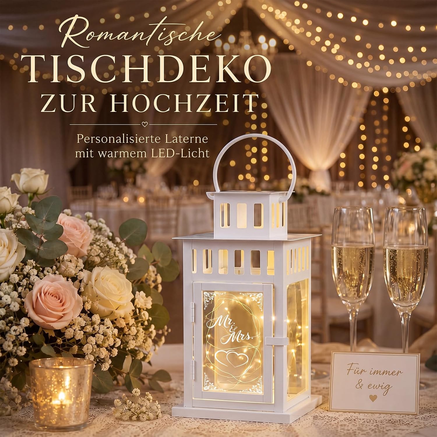 BBTO Mr & Mrs Wedding Lantern with 2 m LED Lights 27 x 15 x 15 cm – Bild 7