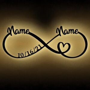 Urhome Infinity Sign with Heart Wooden LED Warm White Mood Light - Name Couple Date Personalised - Snooze Light Night Light Love Gift Wall Light for Bride for Engagement Wedding Anniversary
