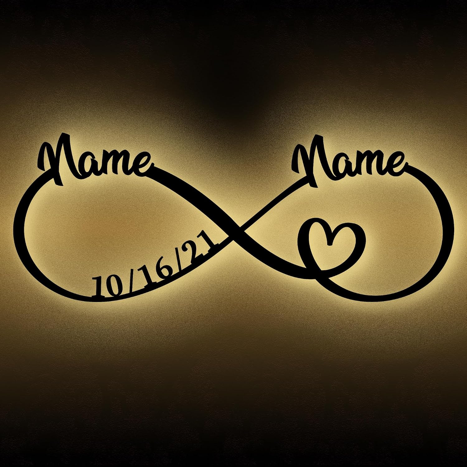 Urhome Infinity Sign with Heart Wooden LED Warm White Mood Light - Name Couple Date Personalised - Snooze Light Night Light Love Gift Wall Light for Bride for Engagement Wedding Anniversary
