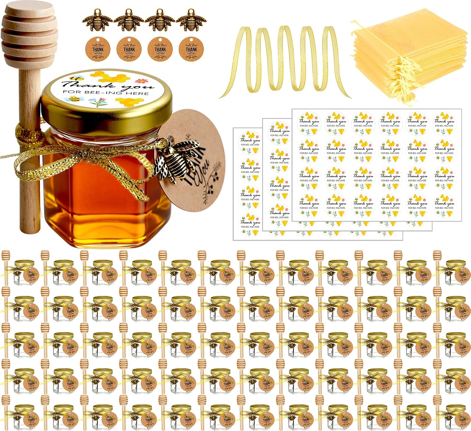 Ahhute Small Honey Jars, Honey Jar with Honey Spoon, Pack of 60, 45 ml