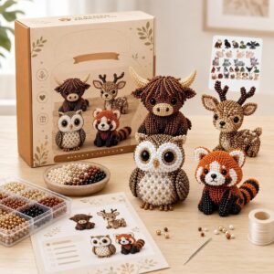 PjuQow Pearl Animals Craft Set, 3D Beads Animals DIY Set Adults