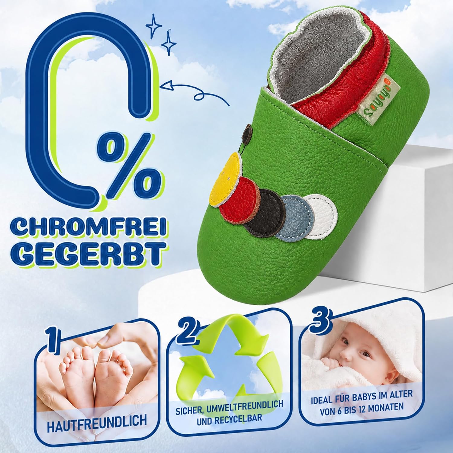 SAYOYO Soft leather first walking shoes, crawling shoes, baby slippers, toddler, leather shoes, boys and girls. – Bild 2