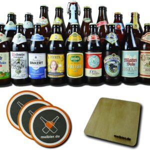 Meibier© Helle Biere Beer Box from Franconia, 18 x 0.5 Litre Franconian Beer + Wooden Coaster + 3x Beer Felt, Great Beer Gift, Beer Box, Beer Pack