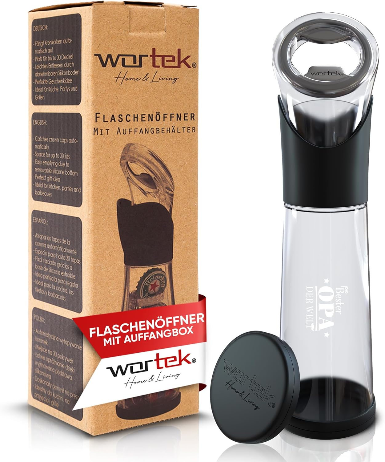 wortek Bottle Opener with Collection Container – Drink Opener Beer Bottle Opener Bottle Opener Bottle Cap Collector Bar Kitchen Grandpa Gift – Gift for Men and Beer Lovers – Best Grandpa Engraving – Bild 9