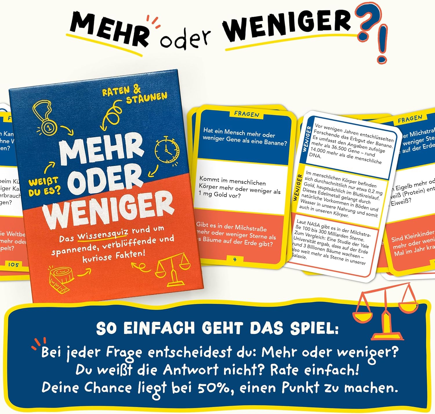 More or Less - Guessing Game for 2 People - 110 Cards 320 Questions - Game for Adults & Children from 10 Years - Great Card Game for 2+ Players - Family Game, Board Game or for Two – Bild 4