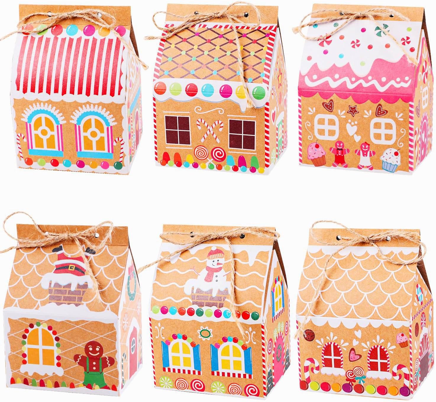 SULOLI Pack of 24 Christmas Gift Boxes, Gift Wrapping, Candy Boxes, Kraft Paper Candy Box with Hemp Rope for Christmas Party Gifts Decoration