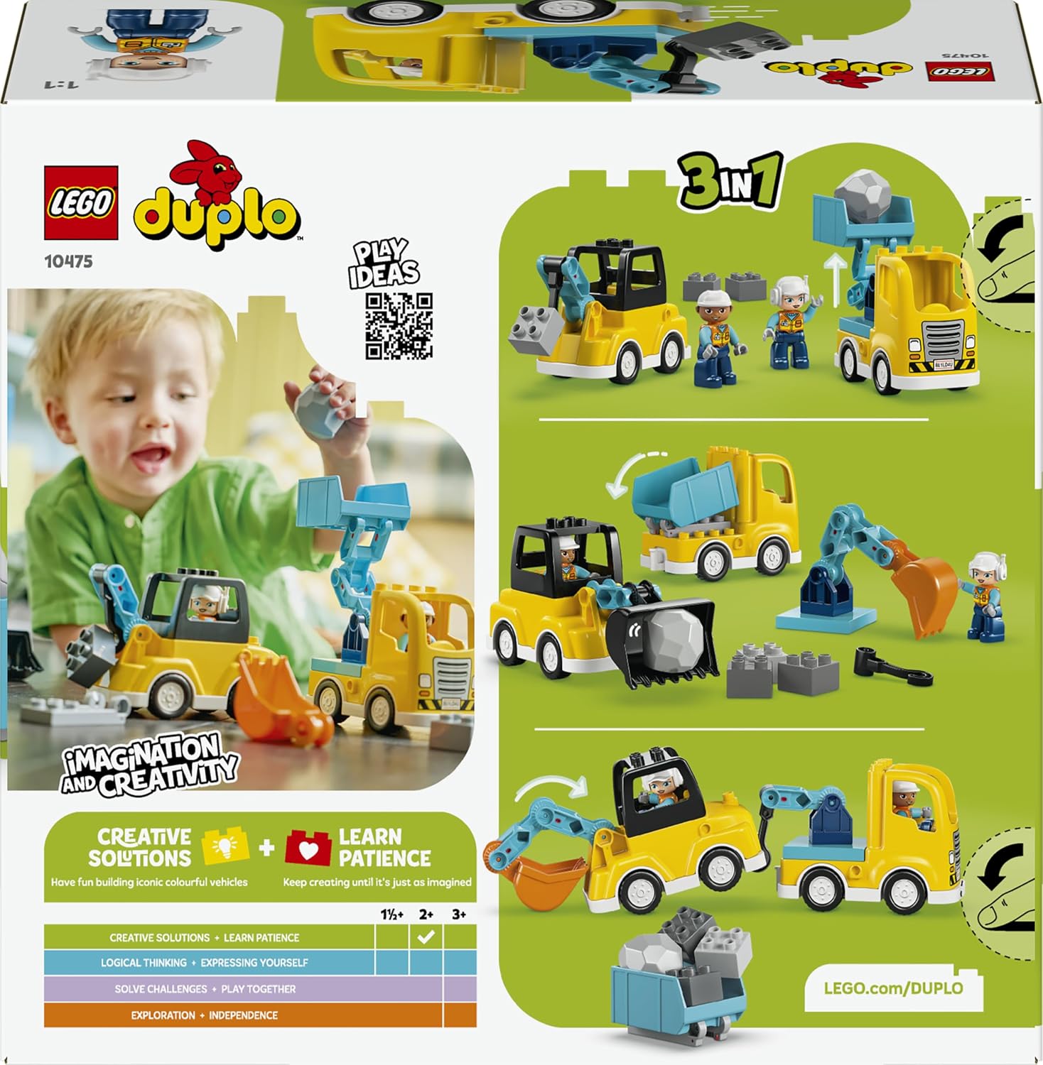 LEGO DUPLO 3 in 1 Construction Vehicles - Educational Montessori Toy for Toddlers w/ Trucks, Excavator Digger & Loader - Birthday Gift Idea for 2+ Year Old Boys & Girls - 10475 – Bild 10
