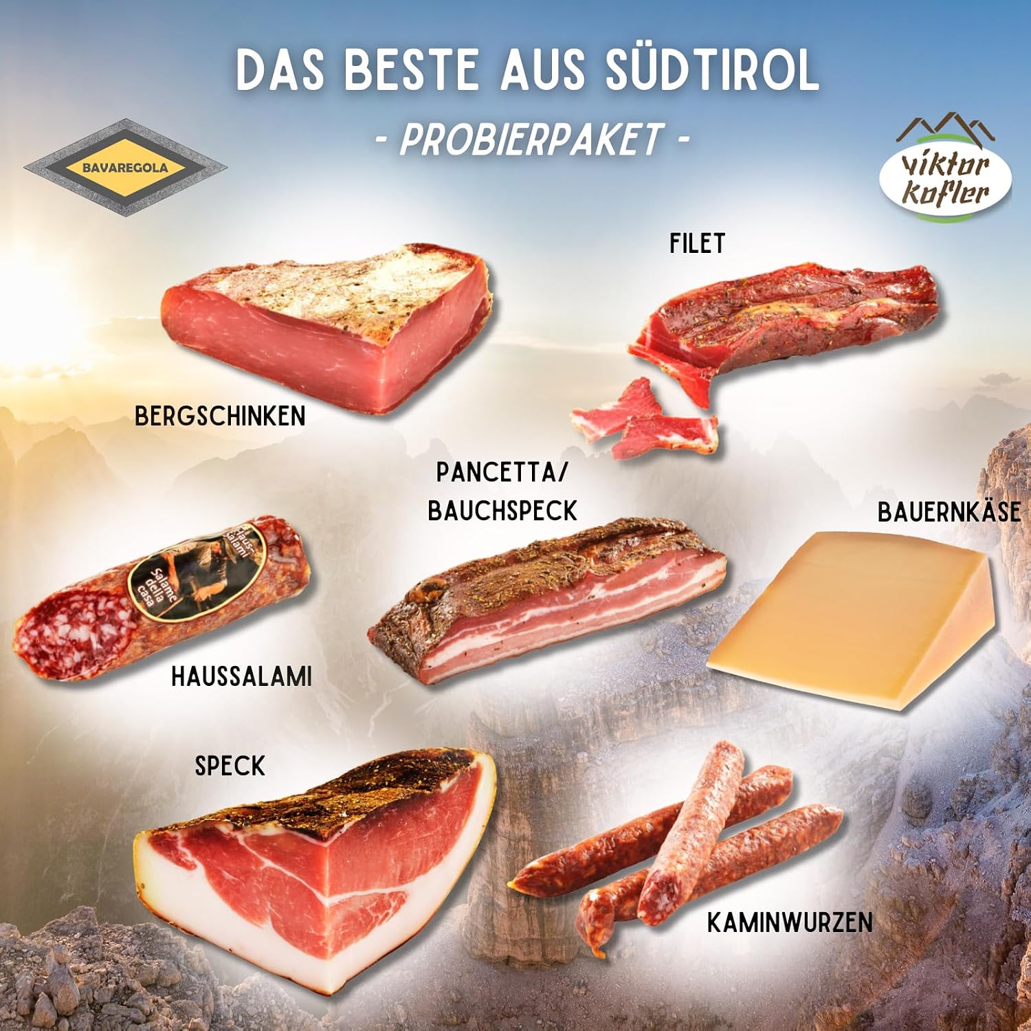 BAVAREGOLA South Tyrolean Specialities Gourmet Package - 7 Delights in One Set - South Tyrolean Bacon, Cheese, Salami, Pancetta & Ham – Bild 3