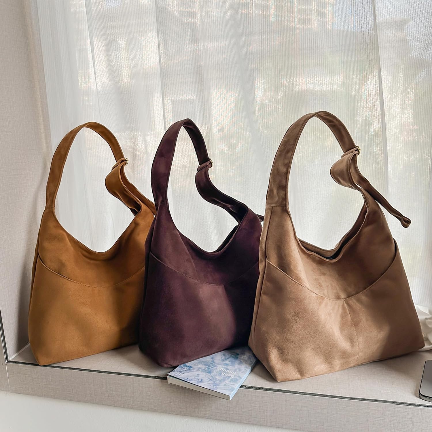 JANSBEN Suede Handbag Women's Large Shopper Bag Women's Shoulder Bag Suede Hobo Bag Shoulder Bag for Leisure, Work, Travel – Bild 9