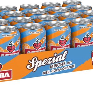 Astra Special Beer Mixed Drink, Disposable Beer Can (24 x 0.33 L), Sparkling Mixes From the Neighbourhood of Astra, Cola and Orange, 2.5% Alcohol Content