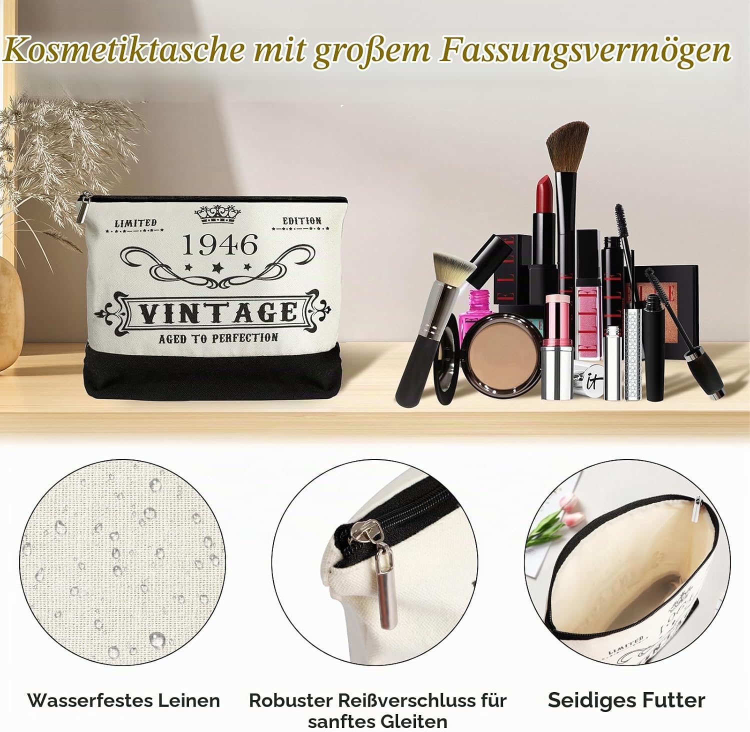 80th Birthday Gift for Women Vintage 1946 Tote Bag Makeup Bag – Bild 4