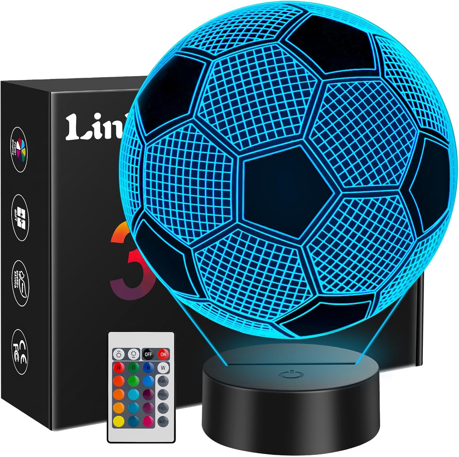 Linkax 3D LED Night Light Optical Illusion Light Illuminating Light Desk Table Light Lamp 7 Color Remote Control with Acrylic Flat & ABS Base & USB Charger
