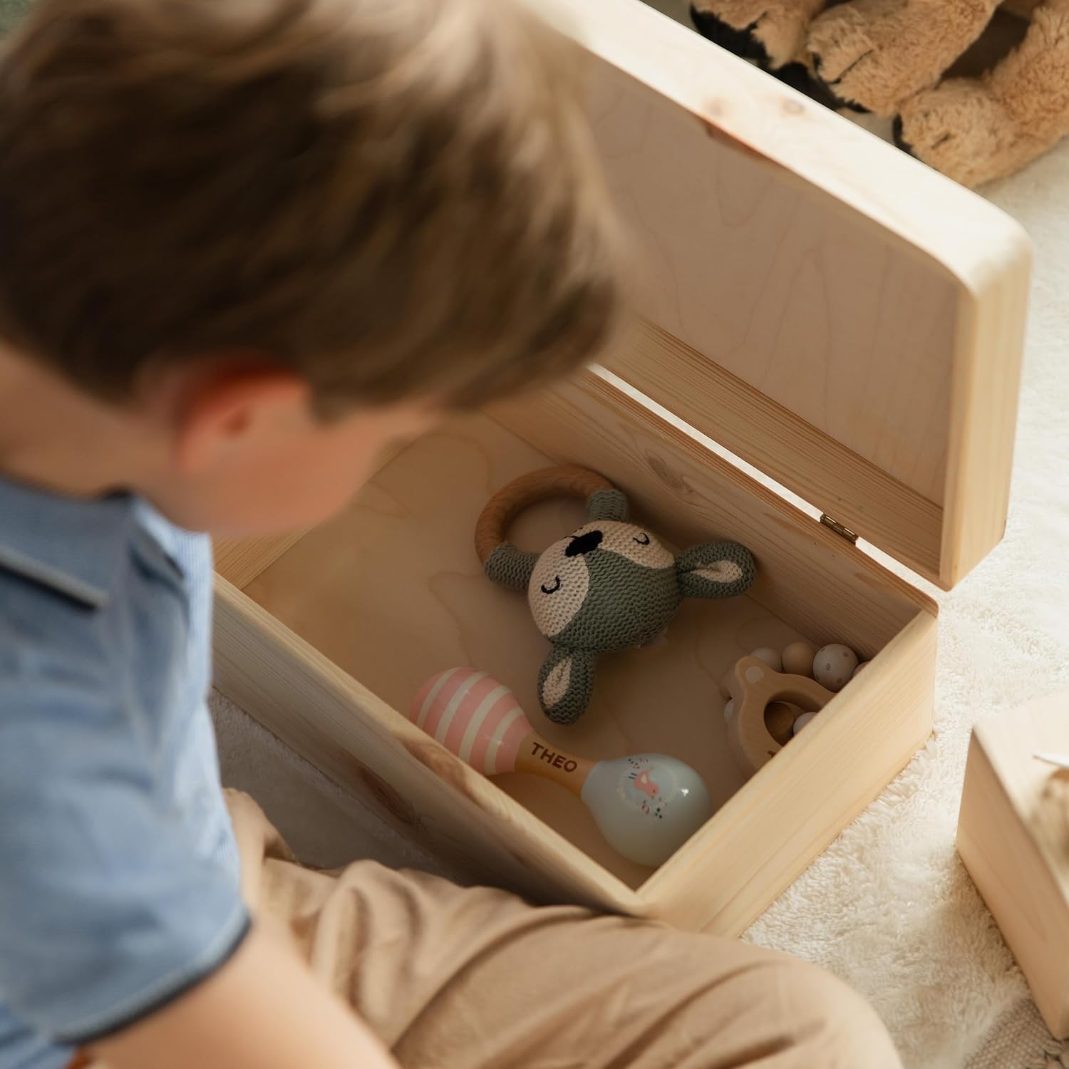 Baby Keepsake Box Wooden Box Personalised – 30 x 20 x 14 cm – Boho Rainbow – Bild 4