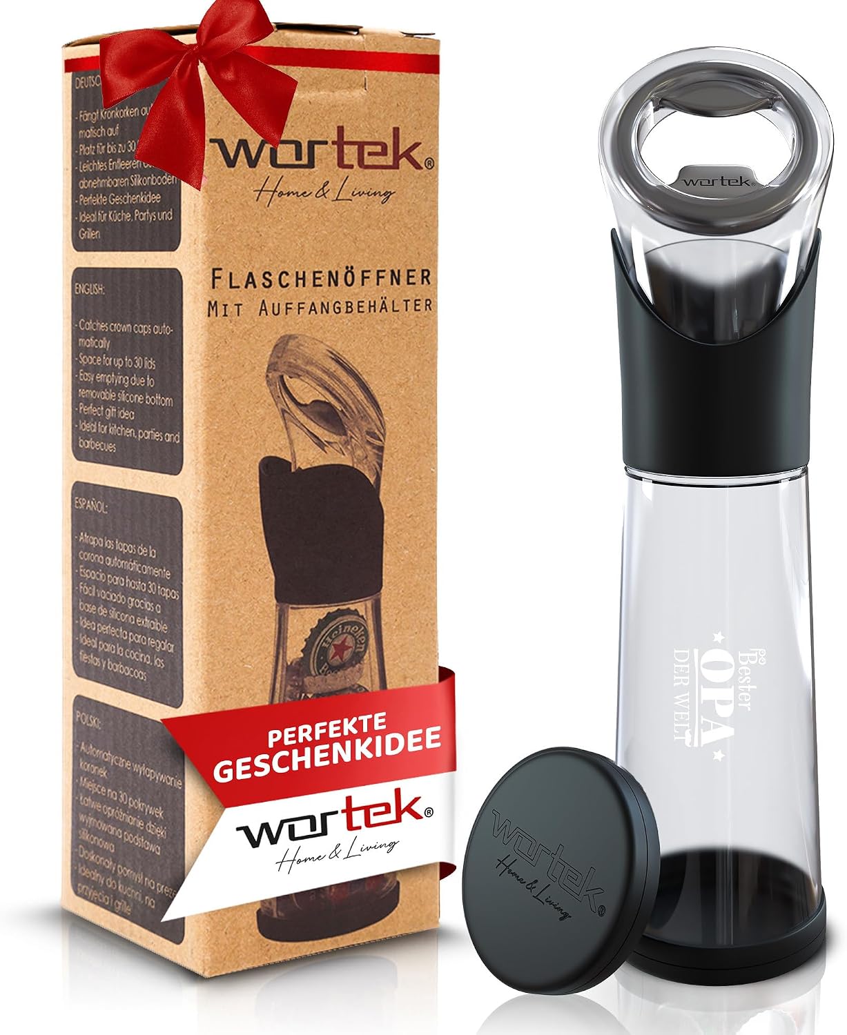 wortek Bottle Opener with Collection Container – Drink Opener Beer Bottle Opener Bottle Opener Bottle Cap Collector Bar Kitchen Grandpa Gift – Gift for Men and Beer Lovers – Best Grandpa Engraving