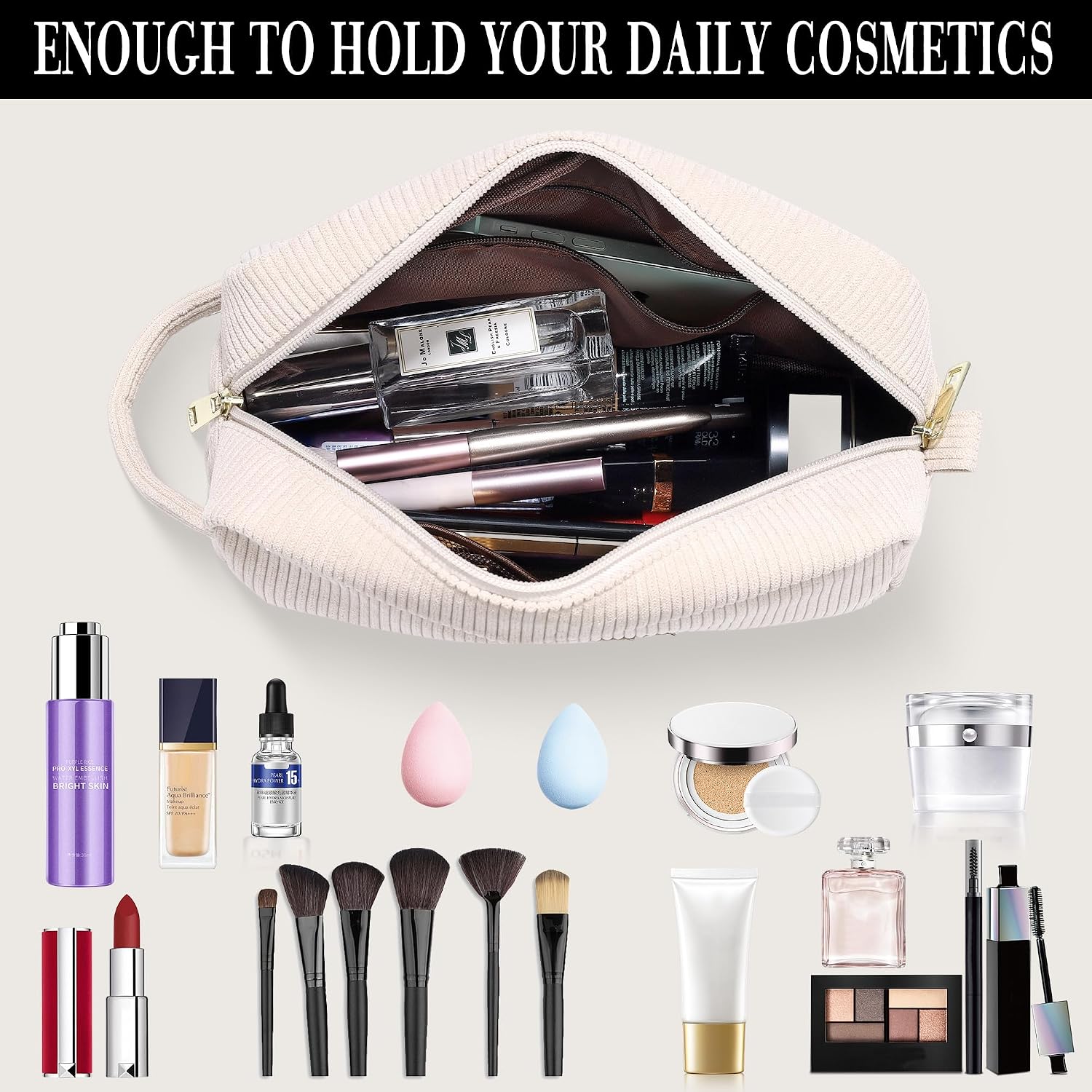 Parima Gifts for Women - Personalised Cosmetic Bag Cord Makeup Bag Women's Personalised Gifts Birthday Gift for Women Girls Girlfriend Beige Cosmetic Bag with Letter M – Bild 5