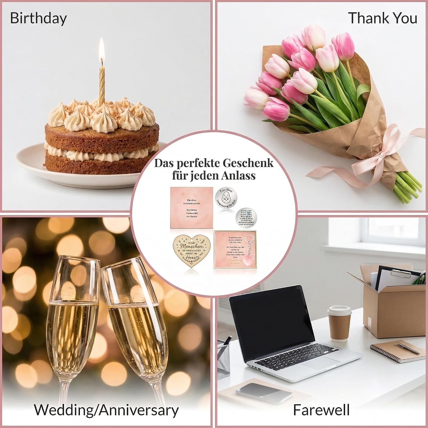 Gift Girlfriend - Gift Box with Heart Keyring Rose Quartz, Wooden Card & Lucky Charm - Personal Thank You Gift for Best Friend, Maid of Honour, Colleague, Birthday & Valentine's Day – Bild 6