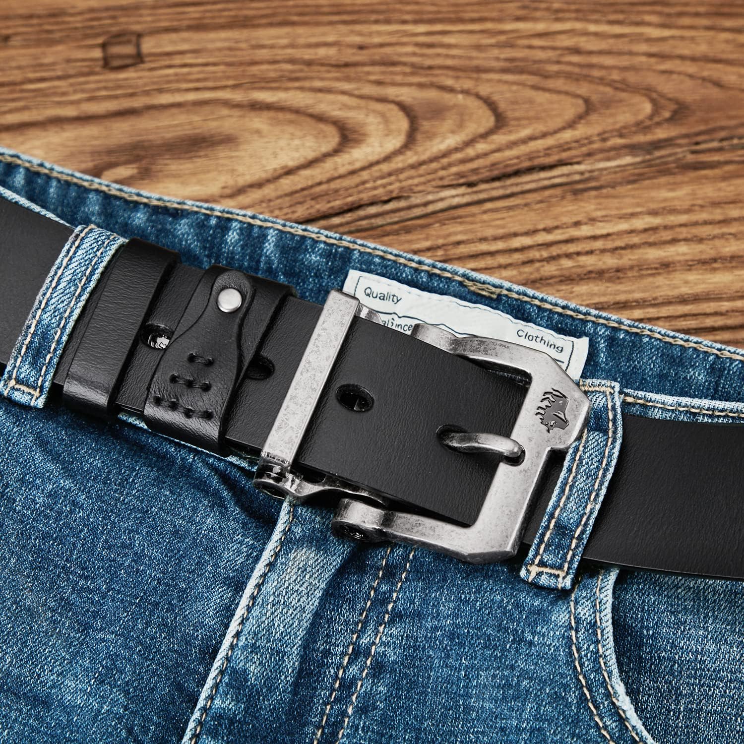 BISON DENIM Men's Leather Belt for Jeans Suit 38 mm – Bild 6