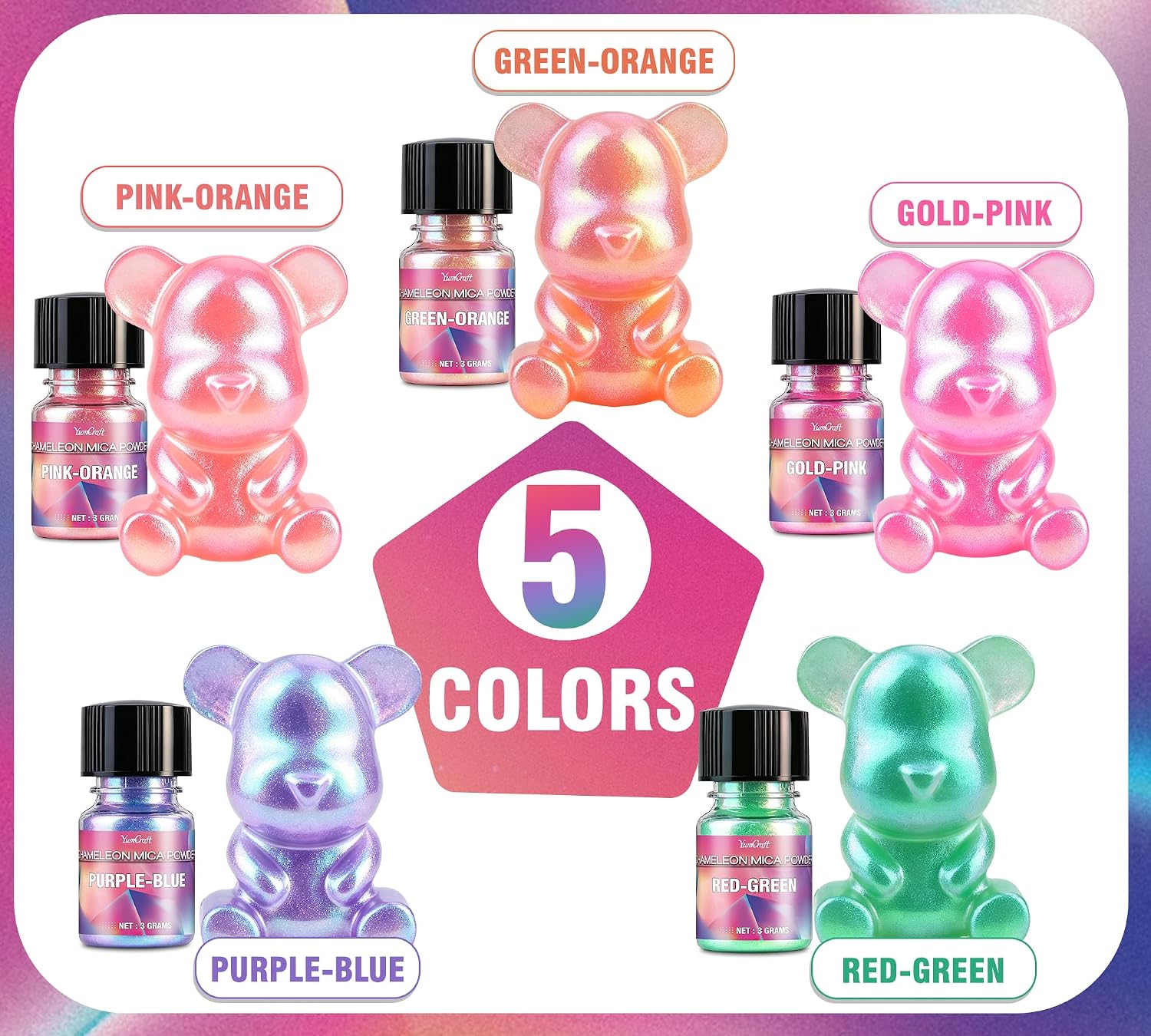 Chameleon Mica Powder 5 x 3 g Colour Shift Set for Epoxy Resin Nail – Bild 2