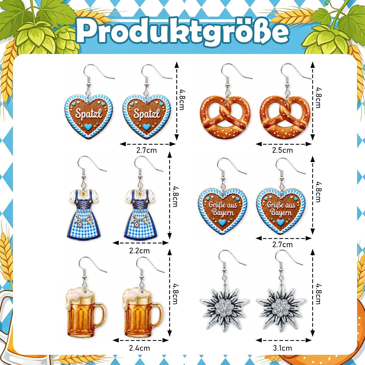 Oktoberfest Decorative Accessories 6 Pairs of Earrings Oktoberfest – Bild 2